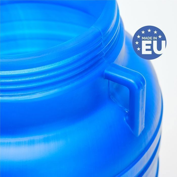 Butoi din plastic HDPE alimentar Garronda, 30 de litri, albastru, cu sistem de colectare a apei de ploaie, pentru grădină, GD-0078