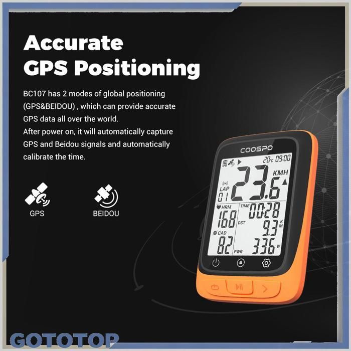 GOTOTOP Ciclocomputador Coospo, Ciclocomputador GPS inalámbrico Coospo, Velocímetro y Medidor de actividad, Decoración naranja