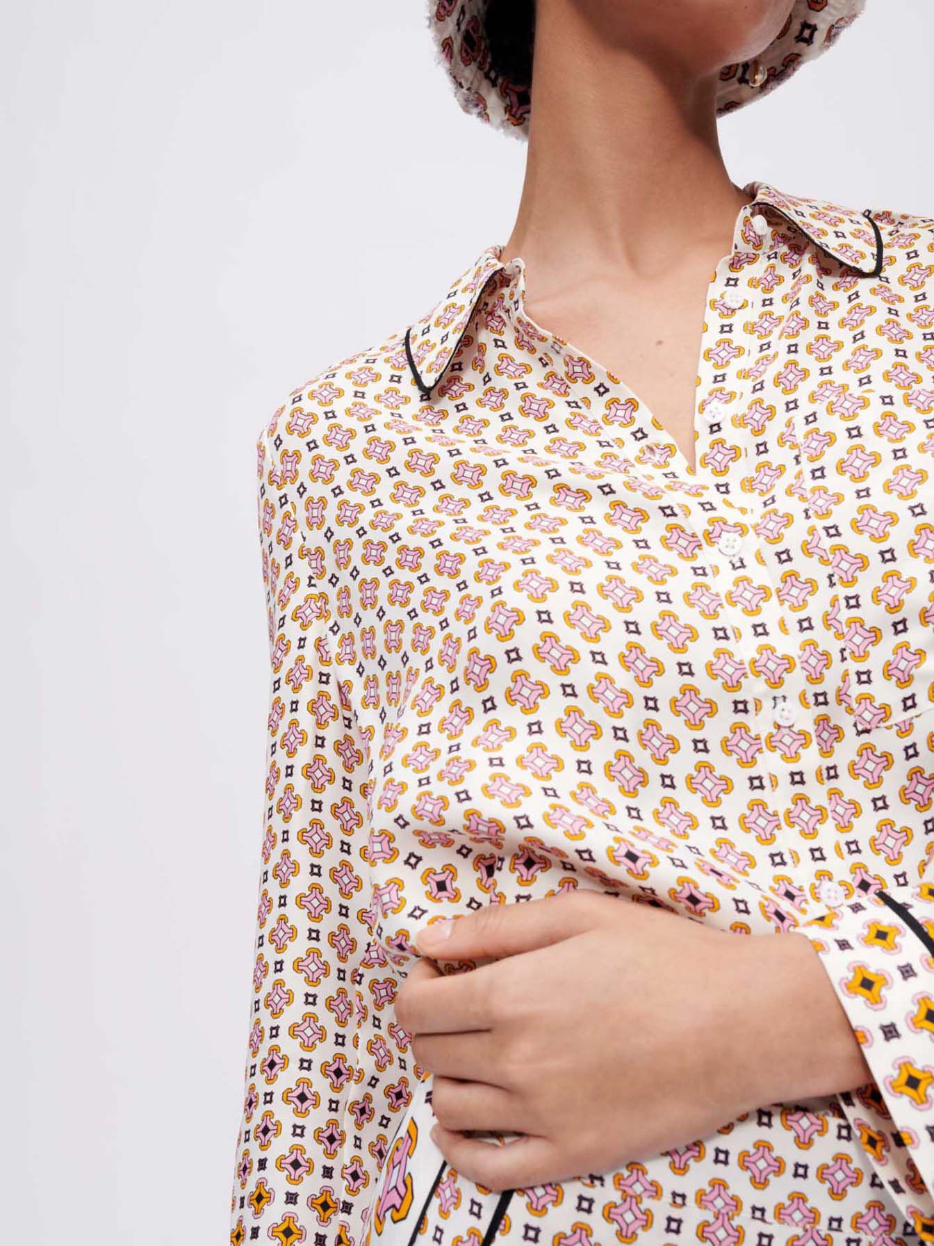 Viscose overhemd met print - Tegels fond écru
