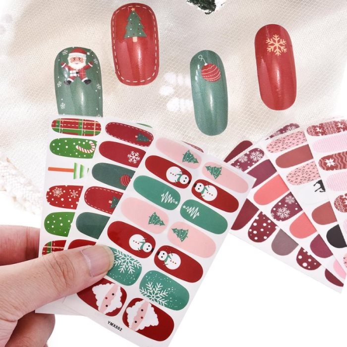 Lot de 12 bandes de vernis à ongles décoratives de Noël, motifs à appliquer pour nail art.