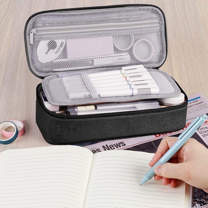 Boîte à stylos - Étui École zippée en Toile, Trousse Scolaire Grande Capacité,  Fermeture à Glissière,Stylos Crayons Feutres