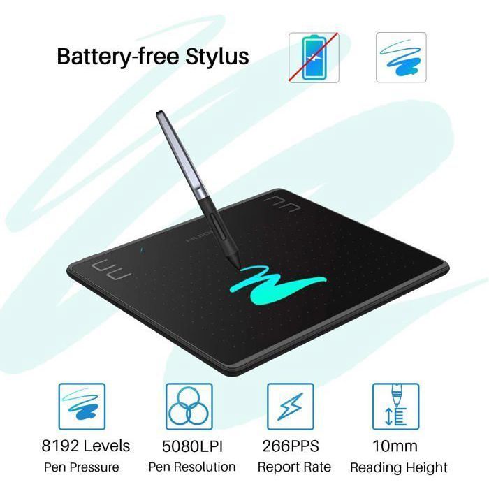Digitaal grafisch tablet van 6,3 x 4 inch, compatibel met Android/OSU, 4 sneltoetsen, batterijloze stylus