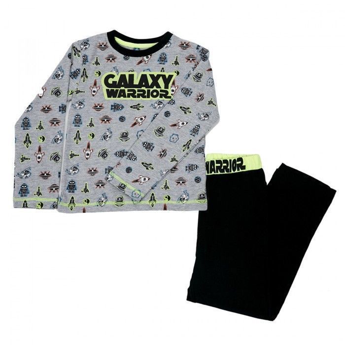 Completo pigiama lungo da bambino OZABI - Grigio/Nero - 100% cotone - Lavabile in lavatrice a 30°C - Taglie da 3 a 8 anni