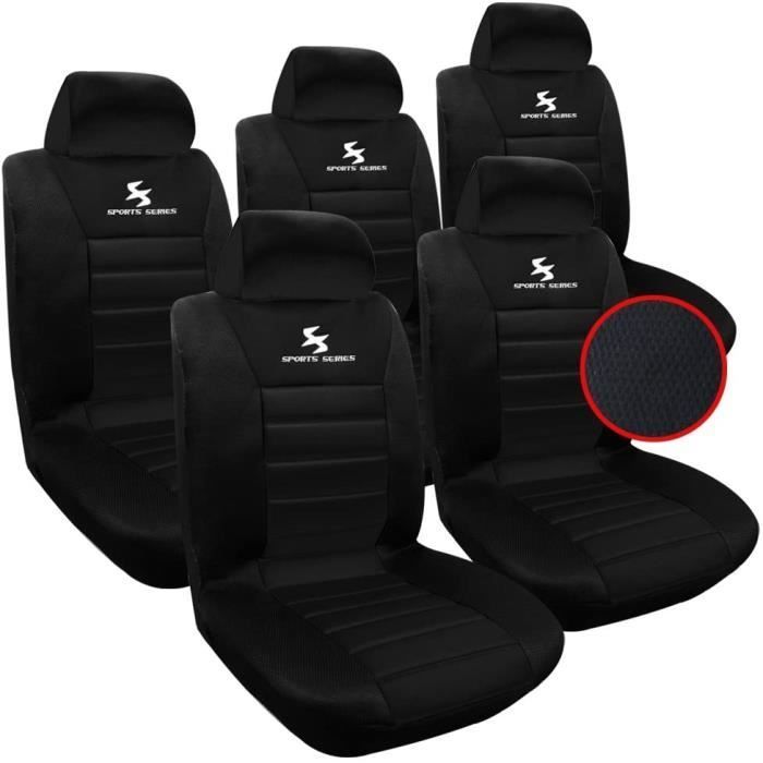 Funda de asiento negra WOLTU 5 X, funda universal para asiento de coche, AS7254-5