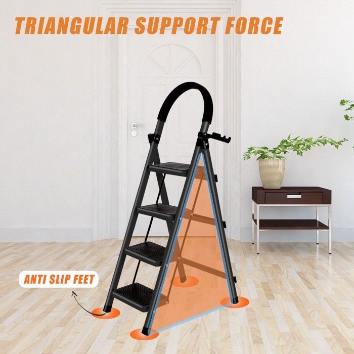 4-treden huishoudladder - MIPAN - Opvouwbare trapladder met antislip voetplaat - Staal - 133*74*39cm - Zwart