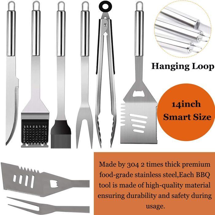 Kit de accesorios para barbacoa, 21 utensilios de acero inoxidable, regalo para hombres y padres, kit profesional de utensilios para barbacoa, herramientas para barbacoa