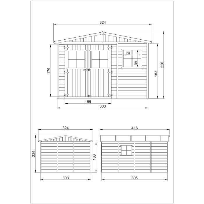 Caseta de jardín de madera TIMBELA de 12 m² - Pino/Abeto - 17 mm de grosor - Suelo incluido - M336