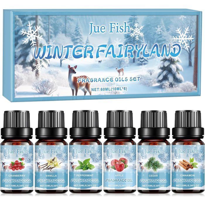 6 aceites esenciales de aromaterapia de 10 ml para difusores: Canela, Menta, Manzana, Madera de cedro, Vainilla