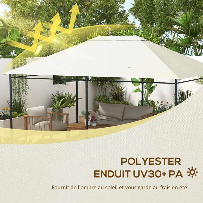 Toile de remplacement pour pavillon - Outsunny - tissu polyester haute densité 180 g/m² - anti-UV - 3 x 4 m - crème