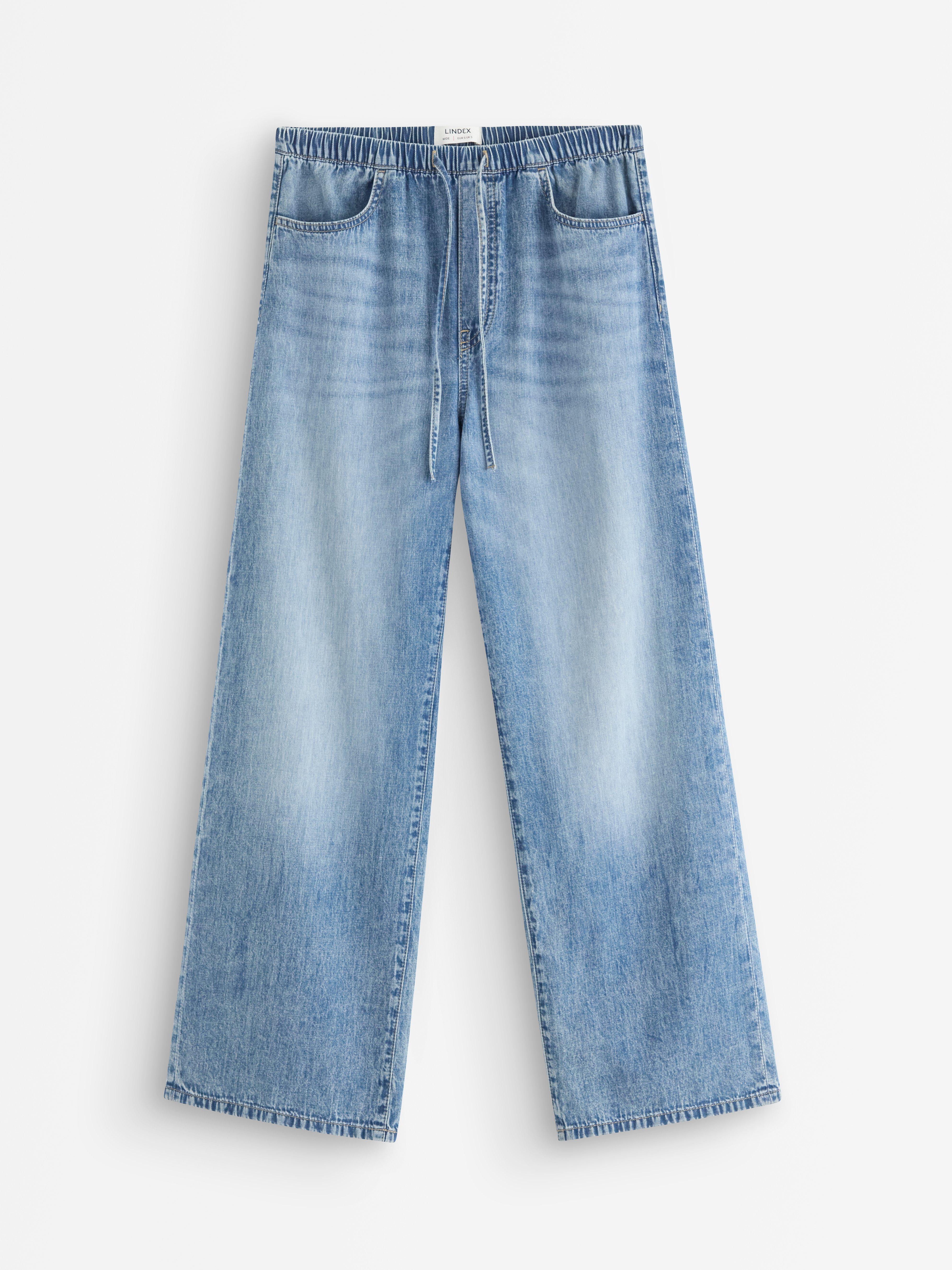 Pantalon en denim large à taille élastique