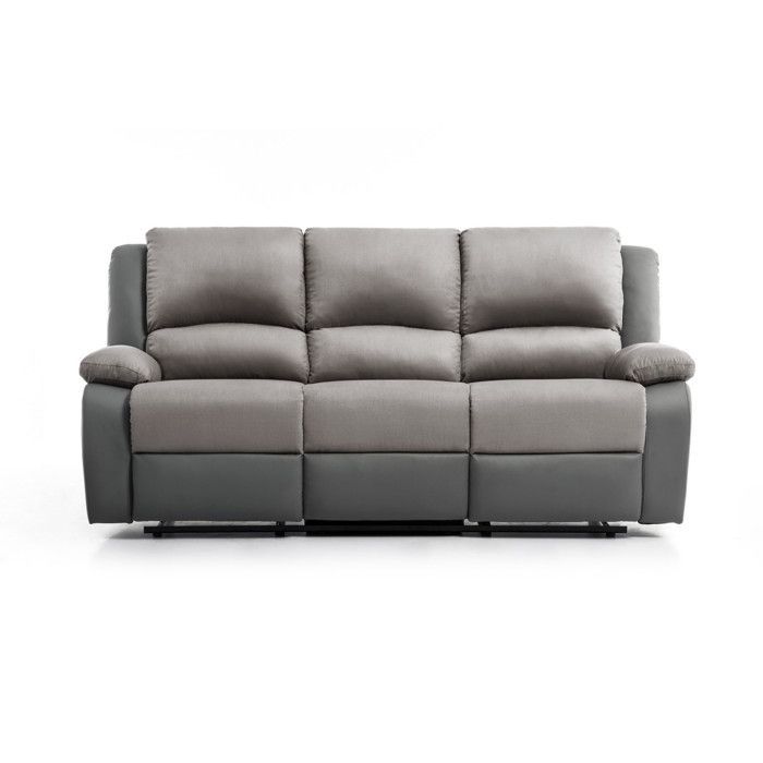 LEO 3-Sitzer-Relaxsofa aus Mikrofaser und Kunstleder – Grau – B 193 x T 93 x H 96 cm – LOUNGITUDE