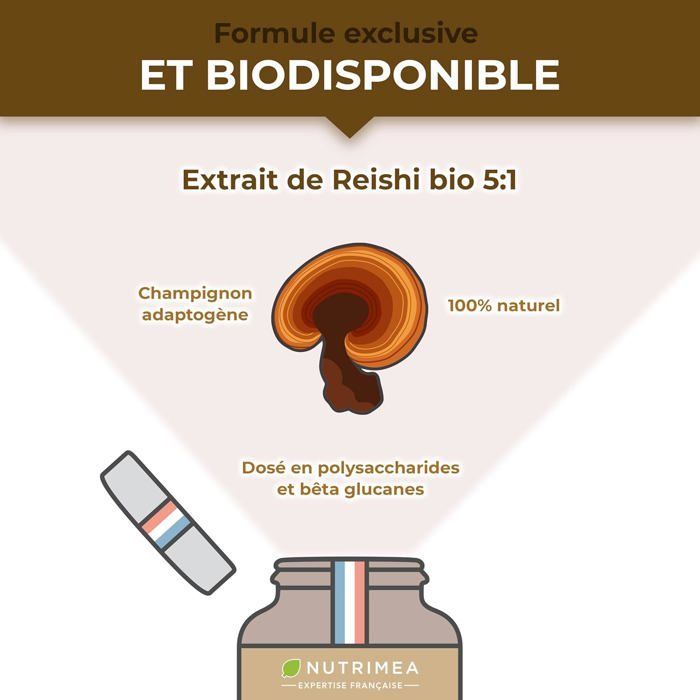 Organic Reishi 6000 mg – Concentrated Extract – 60 Vegan Capsules – Adaptogenic Mushroom – Nutrimea – French Expertise