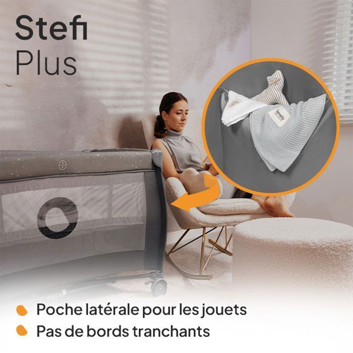 Cuna de viaje compacta 2 en 1 LIONELO Stefi Plus - Parque infantil - Colchón de espuma T25 - 0-36 meses - Plegado rápido - 2 ruedas - Gris