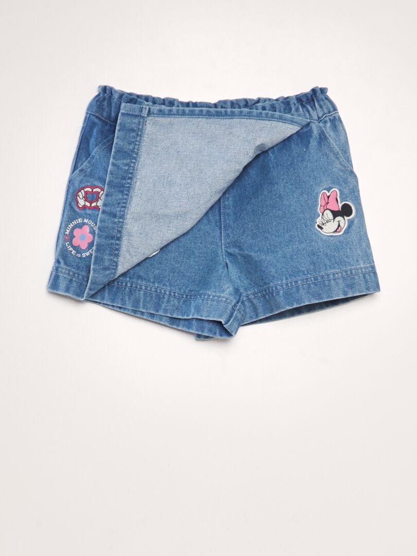 Denim shorts met rok-effect - BLAUW