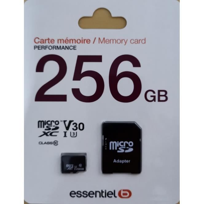 Carte Micro SD Essentielb Micro SDXC 256Go Performances + adaptateur