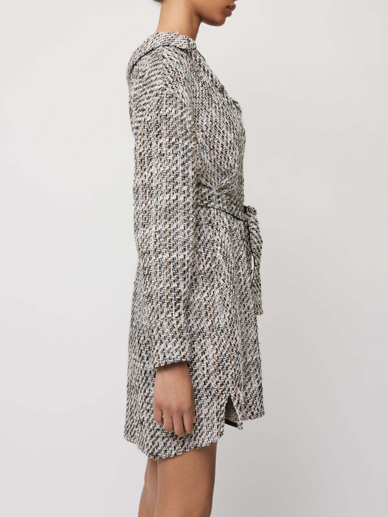 Rochie cămașă în stil tweed trompe l'oeil - Roz deschis