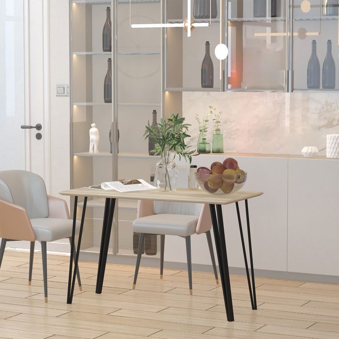 Table à manger - HOMCOM - design industriel grand plateau pieds métal épingle cuisine salon - MDF - 120x60x75cm - chêne clair