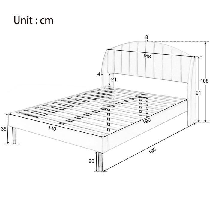 Volwassenenbed 140x190 cm met lattenbodem, fluwelen stof, beige - MODERNLUXE - Hedendaags - Design