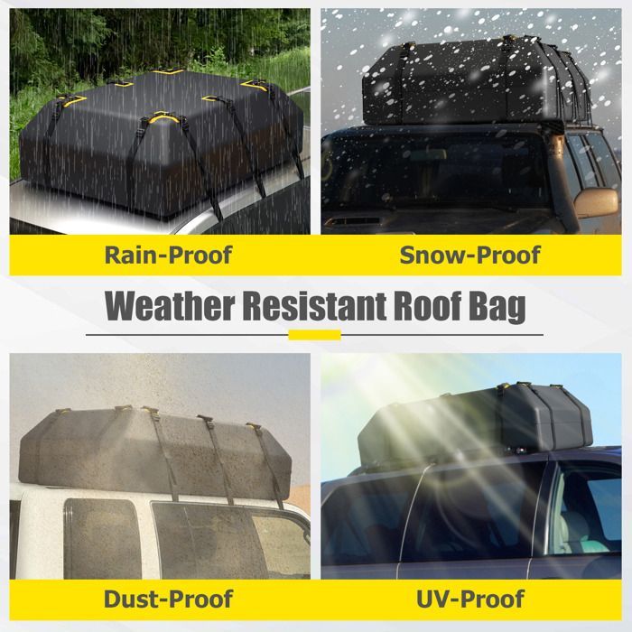Cofre de techo para coche GYMAX de 600 litros, impermeable, plegable, con 10 correas reforzadas y 6 ganchos para la puerta.