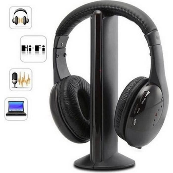 Auriculares inalámbricos para TV 5 en 1, auriculares de audio inalámbricos Hi-Fi con radio para PC