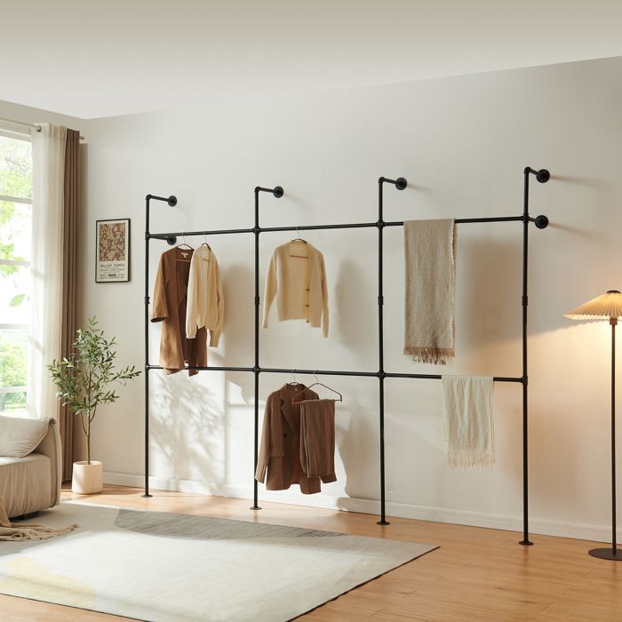 Kenävatka wall-mounted clothes rack, 222 x 296 x 31 cm, black