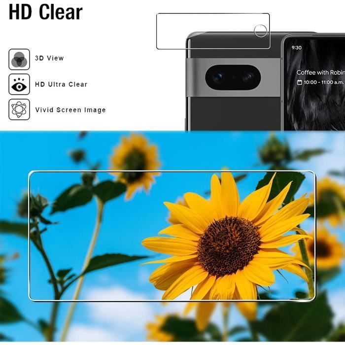 Pellicola protettiva in vetro temperato per Google Pixel 7, 2 pellicole protettive per lo schermo + 2 pellicole protettive per la fotocamera posteriore, senza bolle, antigraffio, ultra resistente, durezza 9H.