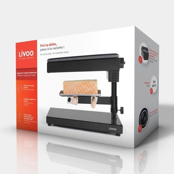Raclette tradicional - LIVOO - DOC159 - 600W - Para 6 a 8 personas - Soporte para queso extraíble - 2 espátulas