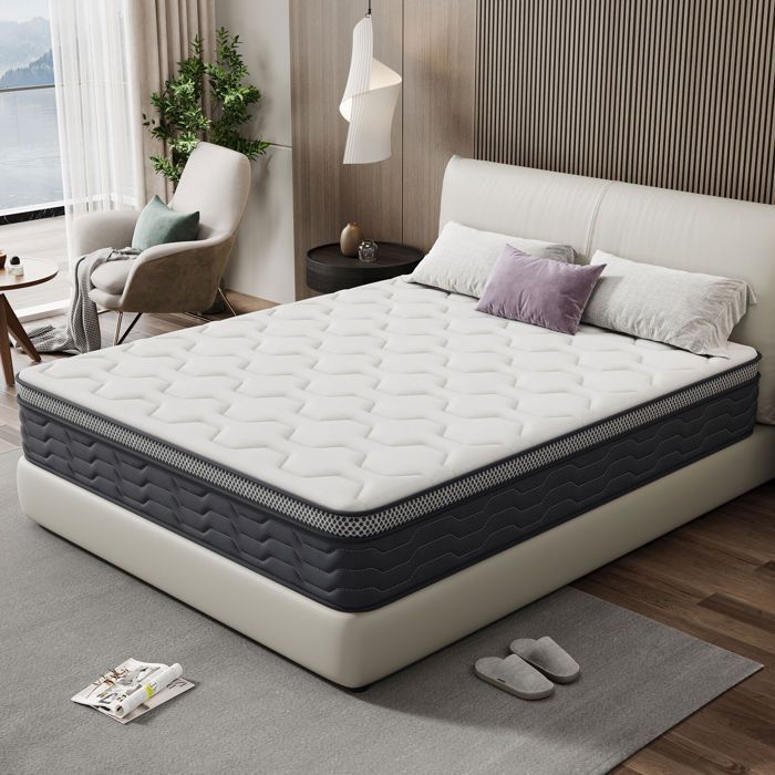Colchón individual de 120x190 cm y 25 cm de altura, marca Dewinner, con muelles ensacados y espuma, soporte perfecto y firmeza media.