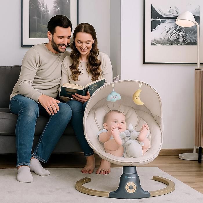 BEBE2LUXE Ava: Altalena/sdraietta elettrica per neonati fino a 9 kg, Bluetooth per smartphone, cintura di sicurezza a 5 punti