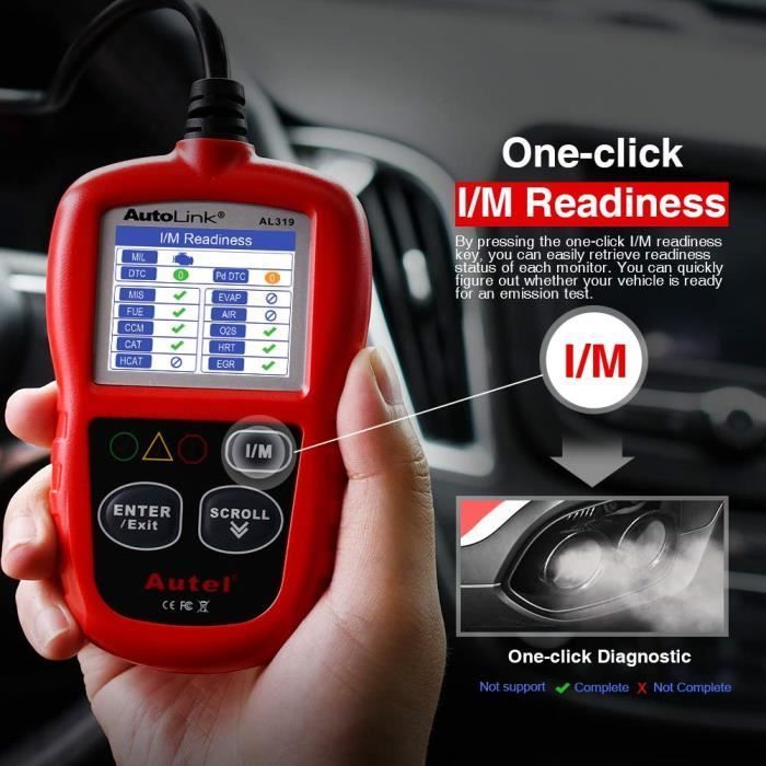 AUTEL AL319 OBD2 Scanner One-Click Diagnostic Tool for Cars, Multi-Brand, in French