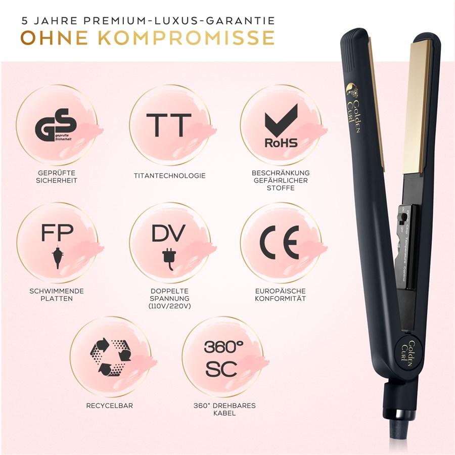 Piastra per capelli Golden Curl, la piastra per capelli con piastre in titanio dorato – Oro
