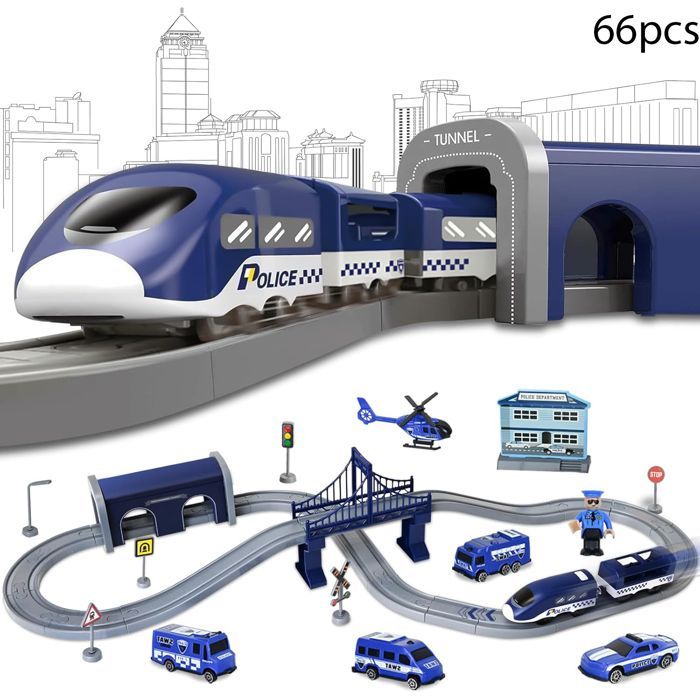 Children's Electric Train Set, 66 Pieces, Kids' Construction Vehicle Toys, Gift for Boys and Girls Ages 6-12, Blue