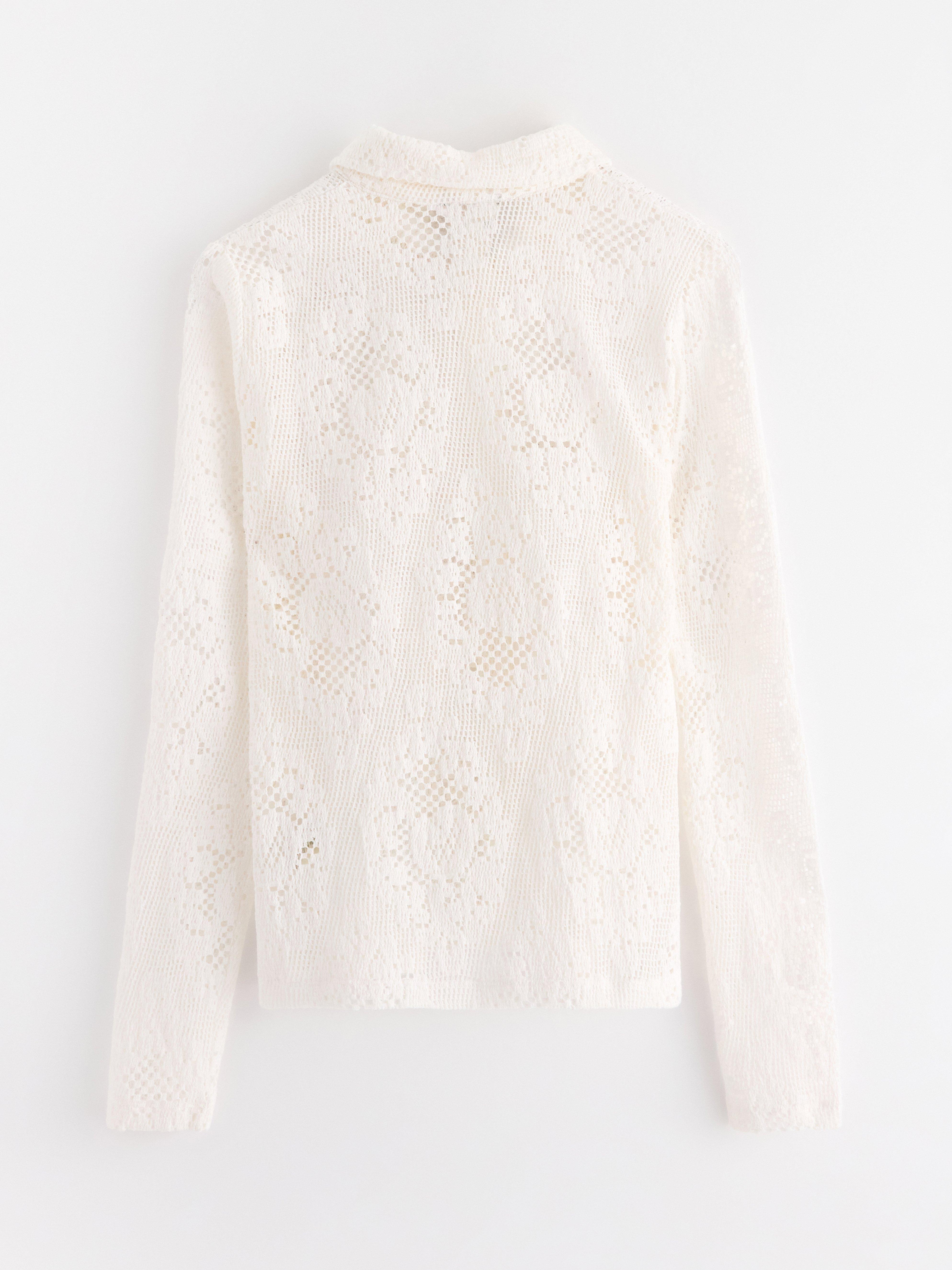 Camisa de malha com detalhes em renda Off White
