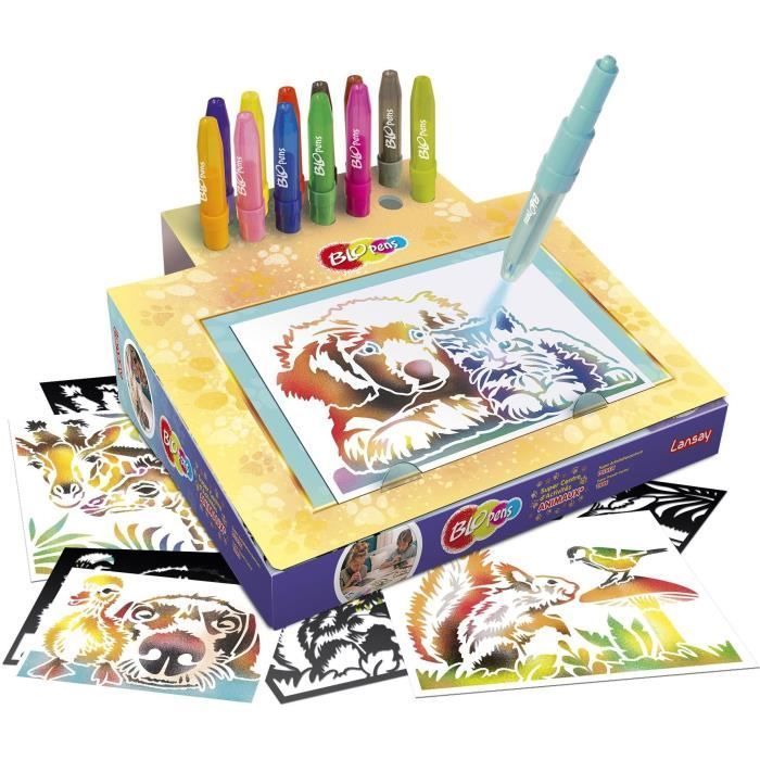 Conjunto de desenhos para colorir - LANSAY - Blopens Animais - 16 estênceis - Lavável - Para crianças a partir de 5 anos