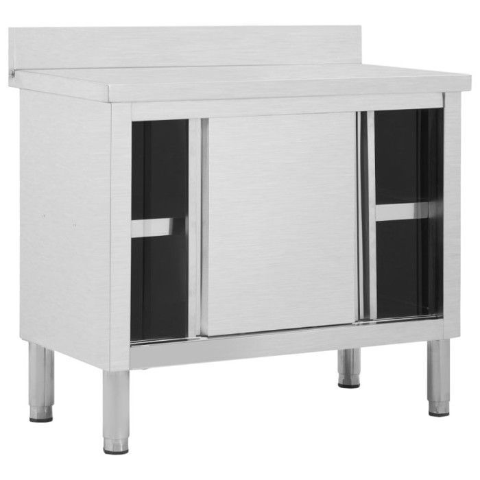 Mesa de trabajo vidaXL con puertas correderas, 100x50x(95-97)cm, acero inoxidable
