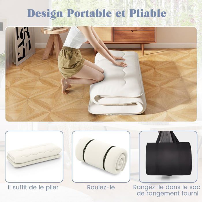 Colchón futón japonés COSTWAY 140x200CM - Cubrecolchón extraíble, colchón plegable para suelo - Hogar, autocaravana, dormitorio - Beige