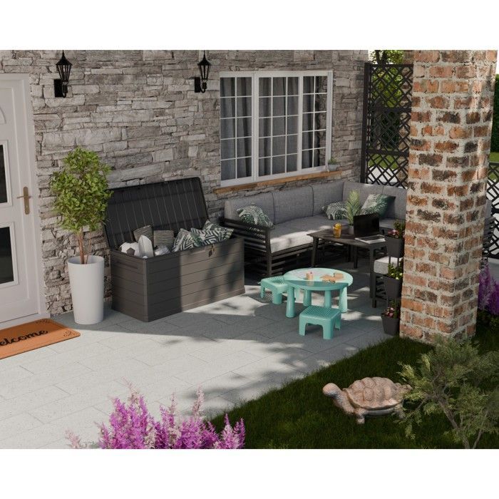 350L Outdoor Storage Box - Grey Garden Storage Box 118.5x52x57cm - Carrying Handles - Water Resistant ArtPlast