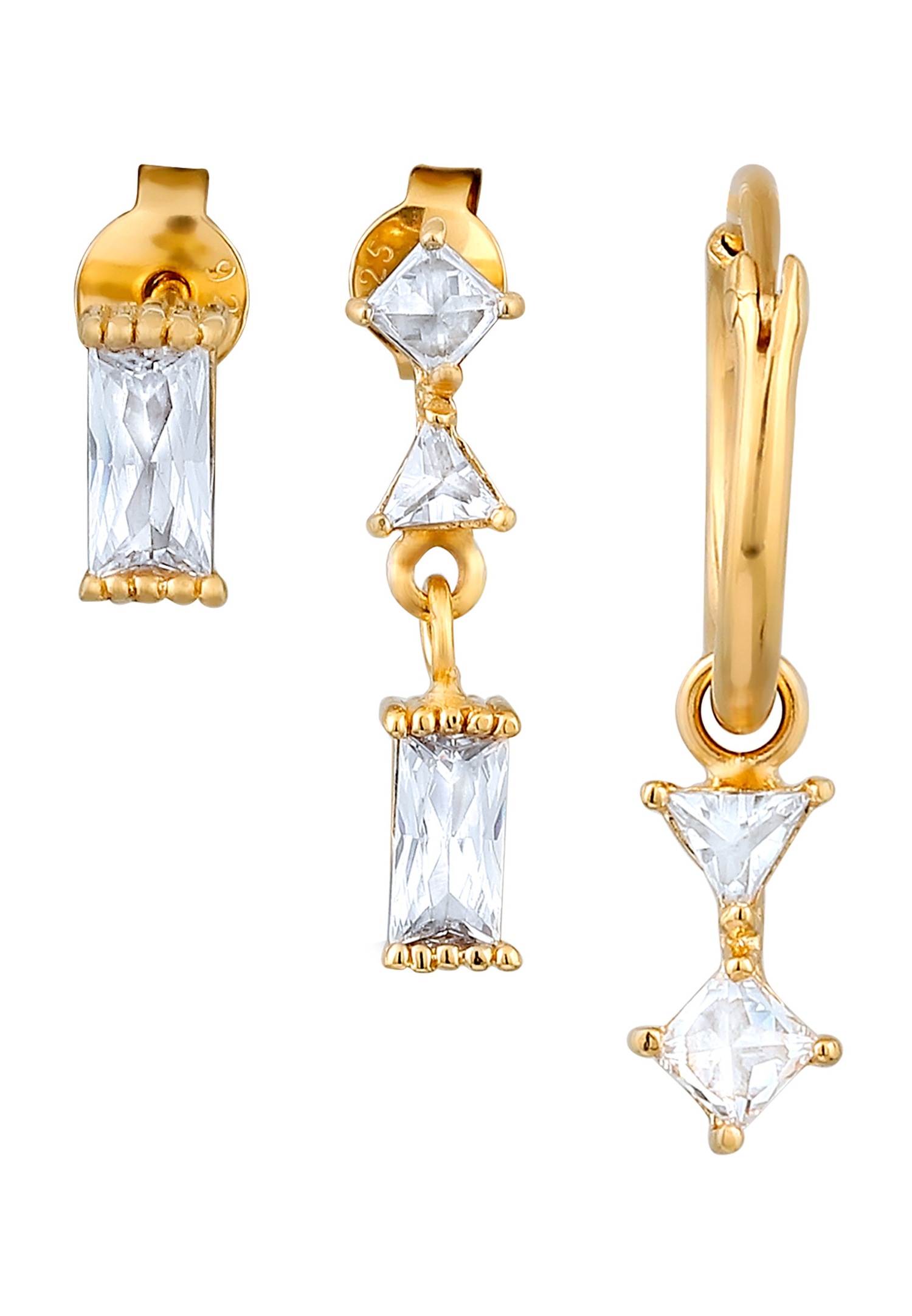 Elli Elli Boucles d'oreilles Femmes Cristaux de Zirconium Taille Princesse Taille Baguette Blanc Argent Sterling 925 Plaqué Or Festival Or
