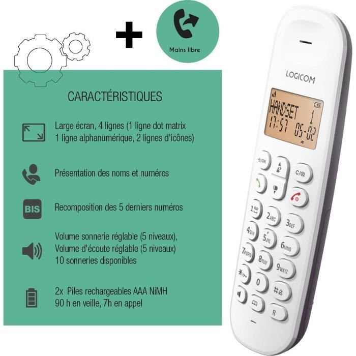 Téléphone fixe sans fil - LOGICOM - DECT ILOA 150 SOLO - Aubergine - Sans répondeur