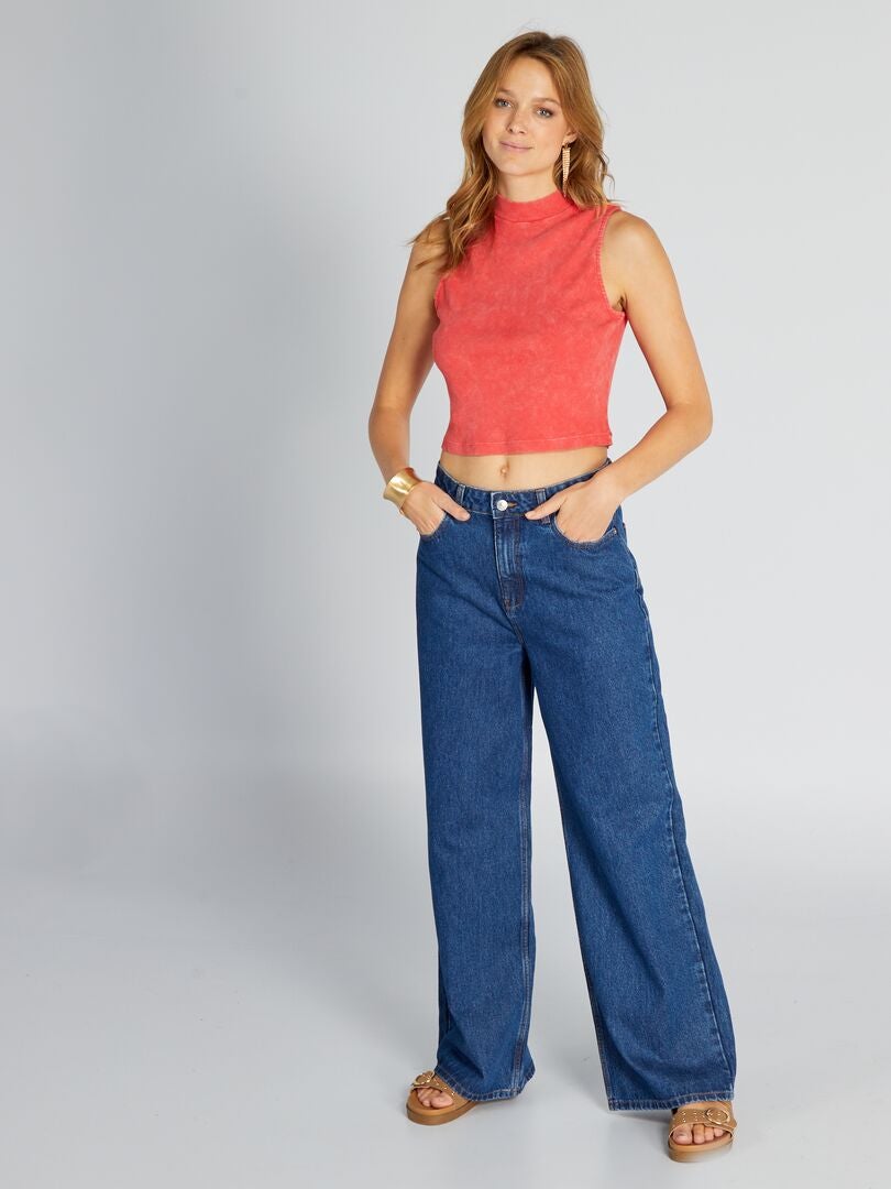 Geribbelde crop top - ROOD
