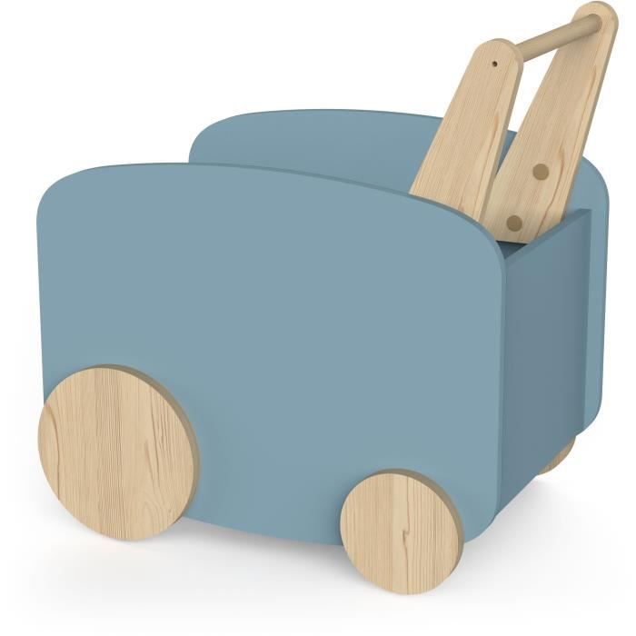 Chariot de rangement à roulettes - FIRMIANA - Style scandinave - Bleu orage et bois naturel - 49,8 x 35 x 52,5 cm - DEMEYERE