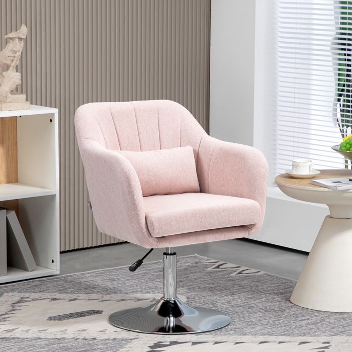 Sillón - HOMCOM - cojines lumbares, altura regulable, giro de 360°, base metálica - rosa
