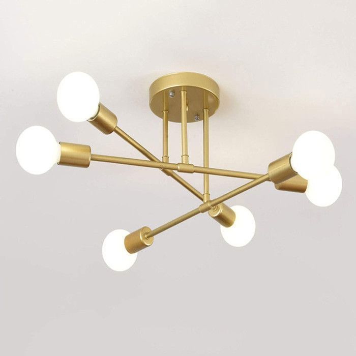 Lámpara de techo industrial DELIPOP, 6 bombillas E27, iluminación de techo metálica, lámpara de techo retro para sala de estar, cocina, dormitorio - Dorado