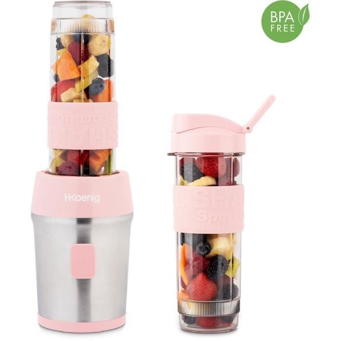 Mini blender - H.KOENIG - SMOO12 - 300 W - 570 mL - Pastel pink - 2 bottles included - BPA free