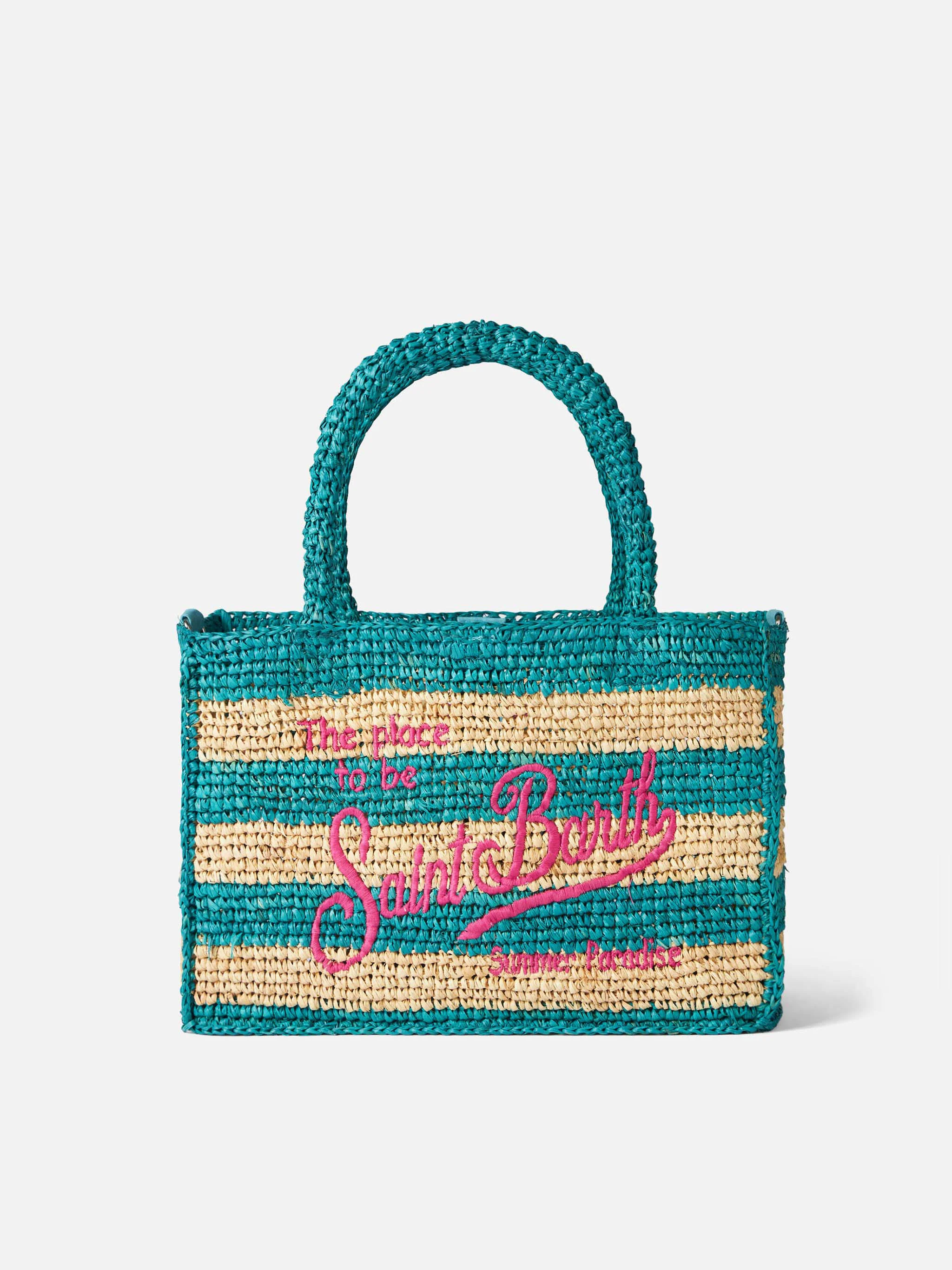 Colette tas van wit en blauw gestreept raffia