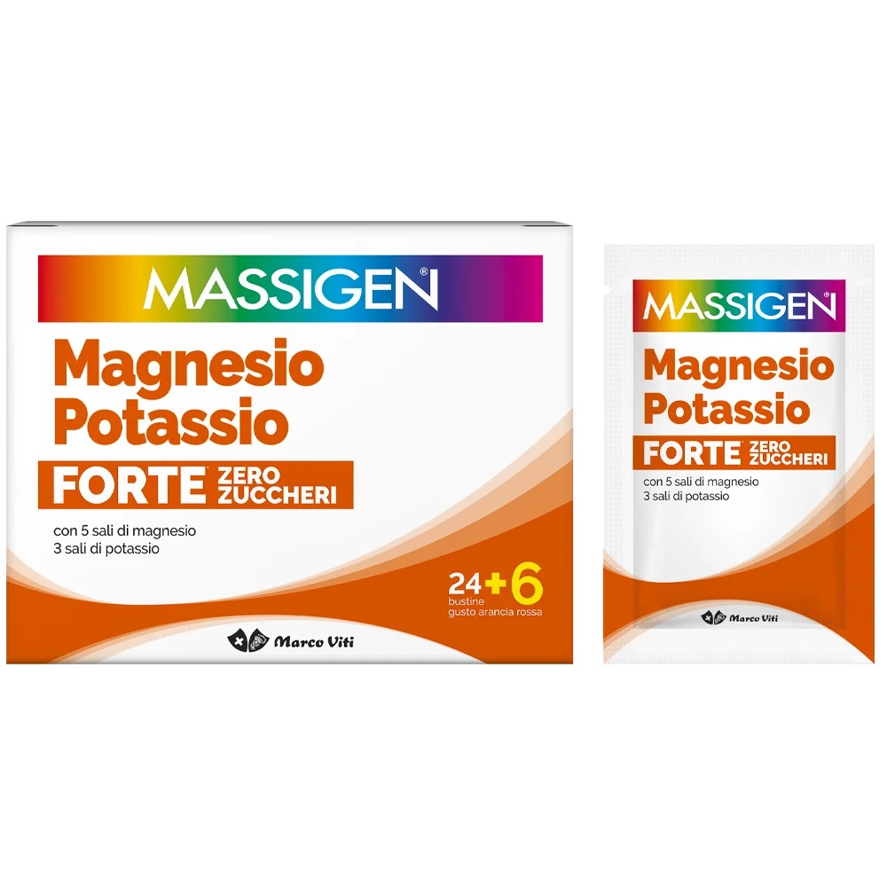 MASSIGEN Massigen Magnésium Potassium Fort Zéro Sucre 24 + 6 Sachets Complément de Sel Minéral