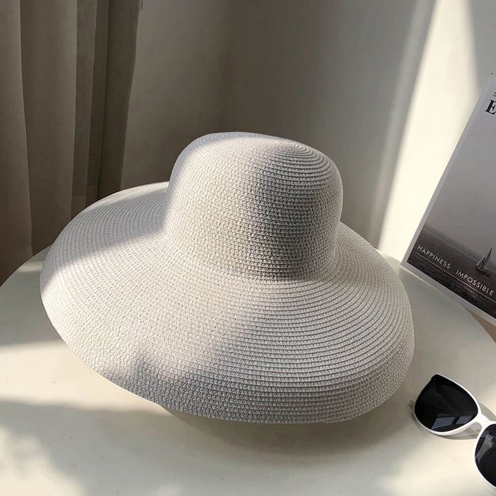 Sombrero de niña - FUNMOON - Estilo retro francés Hepburn - Paja - Vacaciones en la playa - Sombrilla - Moda