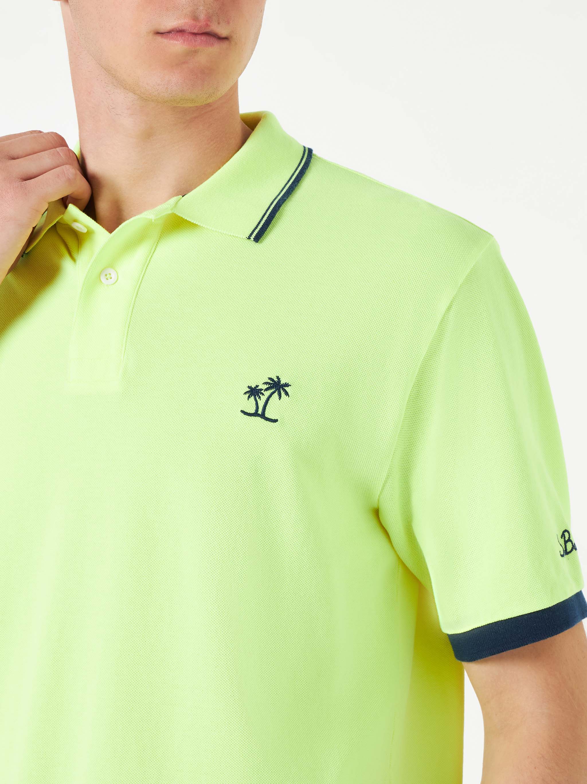 Polo jaune fluo en piqué avec logo Saint-Barth