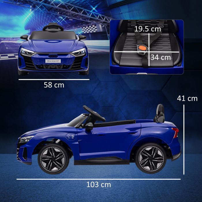 Coche eléctrico infantil - HOMCOM - Control remoto parental - Efectos de sonido y luz - Audi RS E-tron GT azul