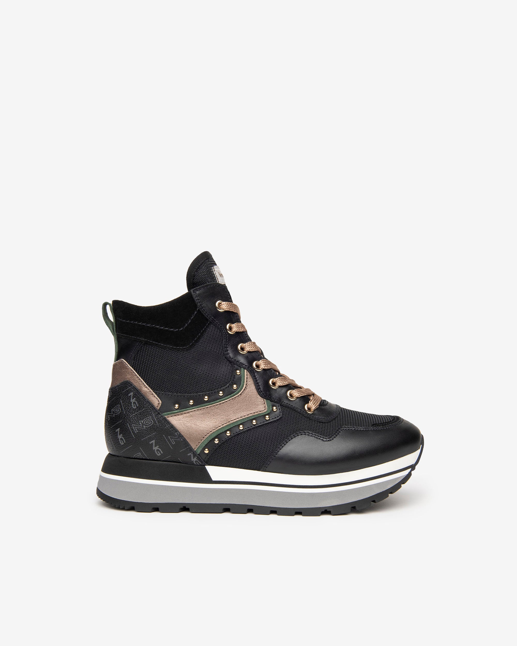 Damen-Sneaker mit hohem Schaft aus Leder und Wildleder